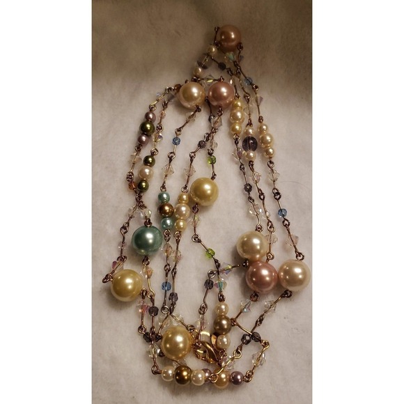 Joan Rivers Signed, Retired Pastel Pearl and Crystal Long Necklace - Picture 2 of 5